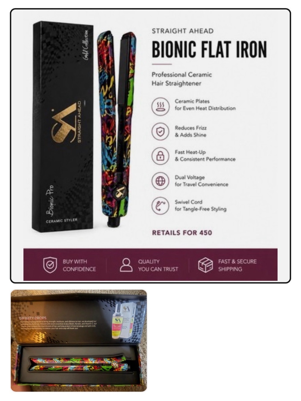 SA Straight AheadBionic Flat Iron Ceramic Hair Straightener — Multi-Color